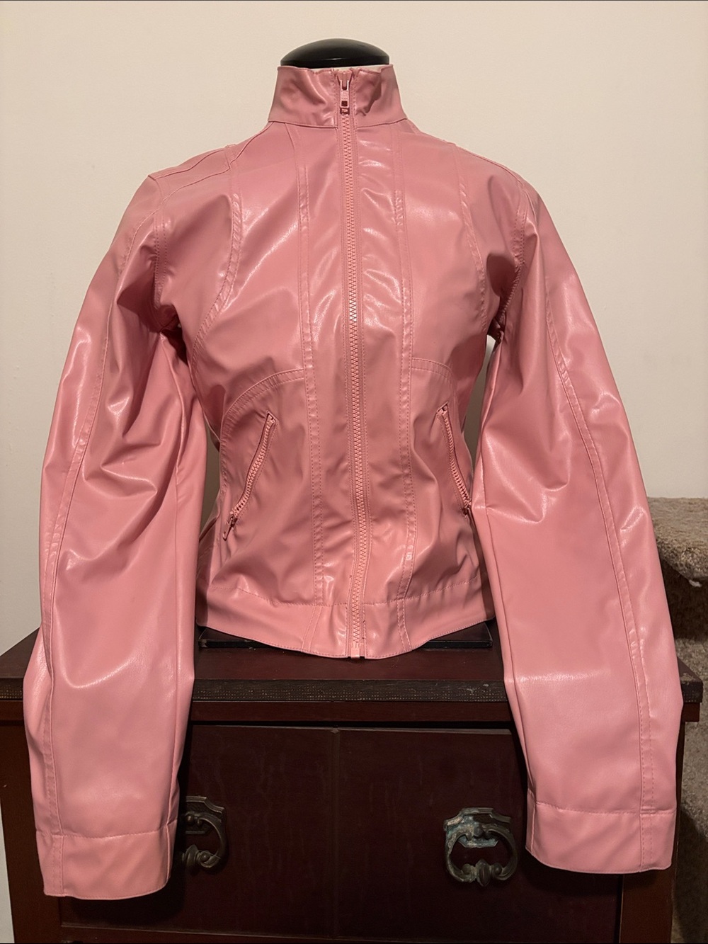 RW&CO. Pink Faux Leather Zip-Up Jacket